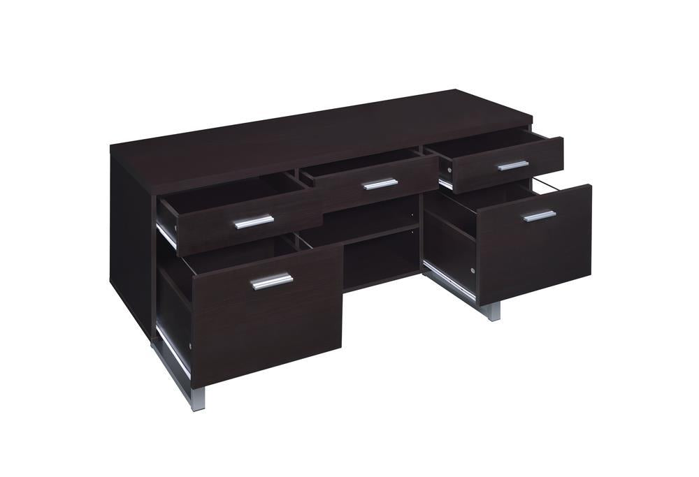 Lawtey 5-drawer Credenza with Adjustable Shelf Cappuccino