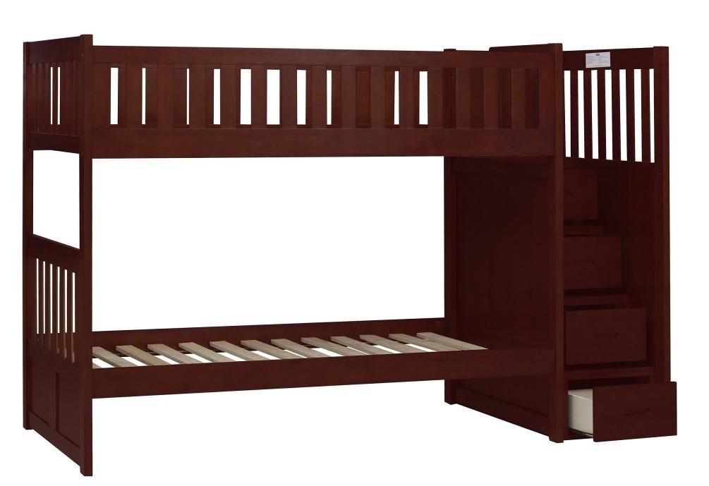 Homelegance Rowe Bunk Bed w/ Reversible Step Storage in Dark Cherry B2013SBDC-1*