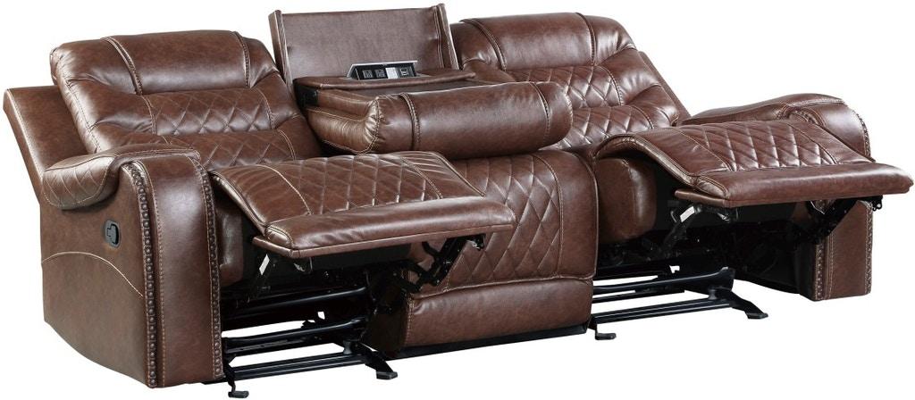 Putnam Double Reclining Sofa with Drop-Down in Brown 9405BR-3