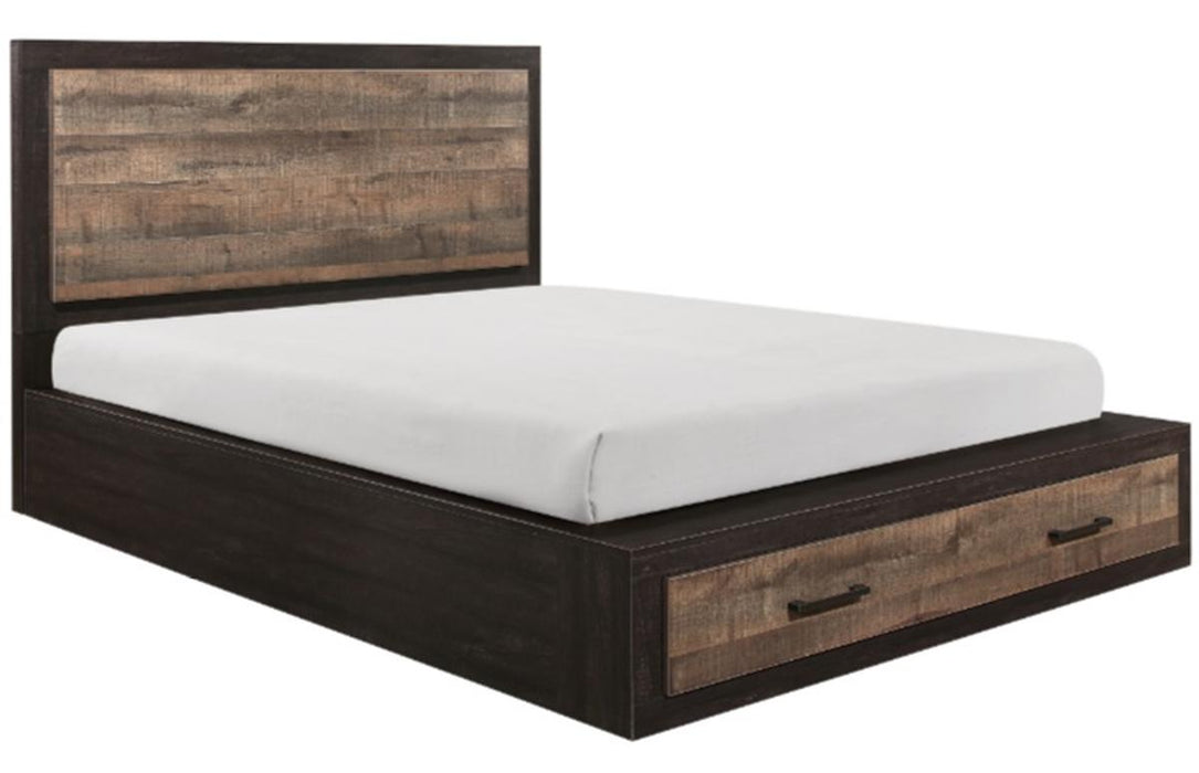 Miter King Platform Bed with Footboard Storage in Rustin Mahogany & Dark Ebony 1762K-1EK*