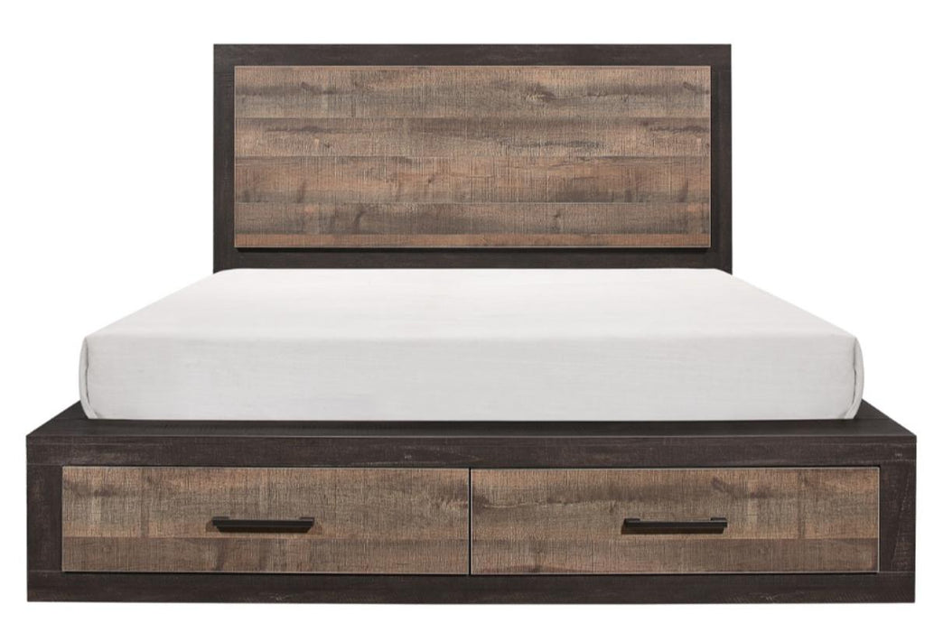 Miter Queen Platform Bed with Footboard Storage in Rustin Mahogany & Dark Ebony 1762-1* image